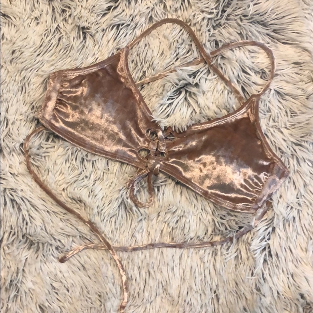 Rose Gold Velvet Bikini Top